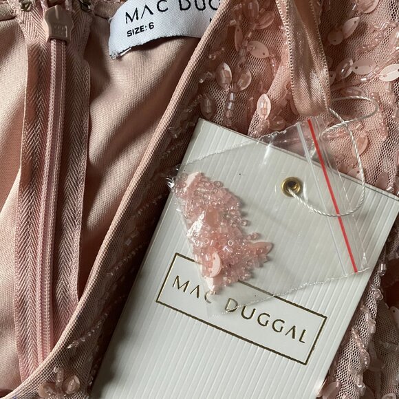 NWT $598 Size 6 Mac Duggal Beaded Butterfly Sleeve Dress - Rose - Picture 4 of 5